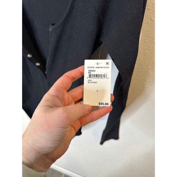 GOOD AMERICAN Black Ribbed Long Sleeve Henley Bodysuit Size 2 - Picture 2 of 5